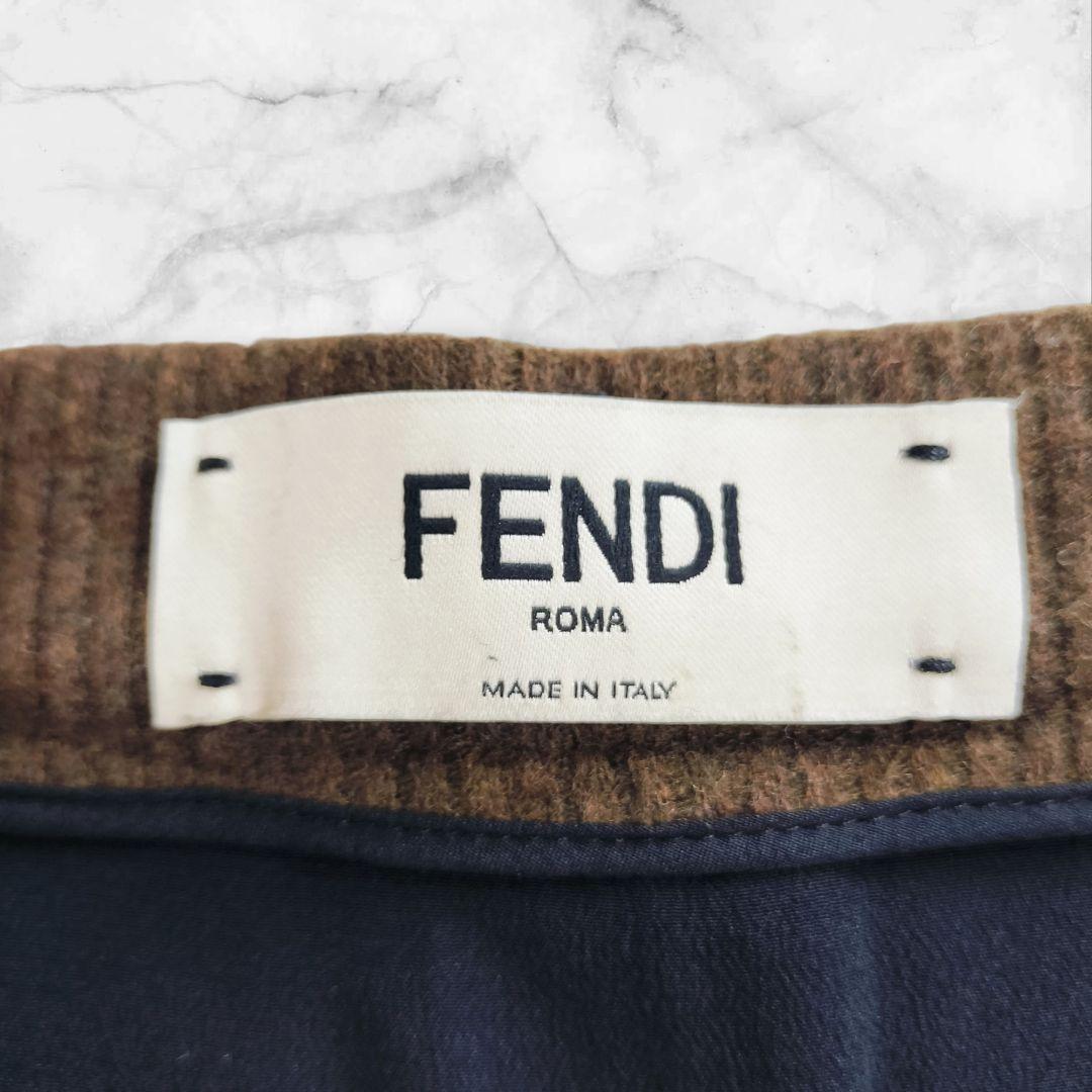 FENDI フェンディ ウール切替 プリーツスカート 36 Wジップ