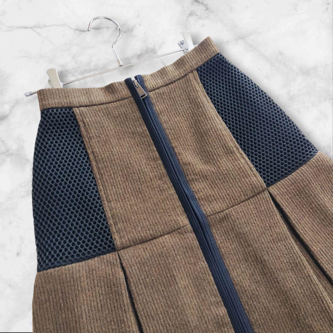 FENDI フェンディ ウール切替 プリーツスカート 36 Wジップ