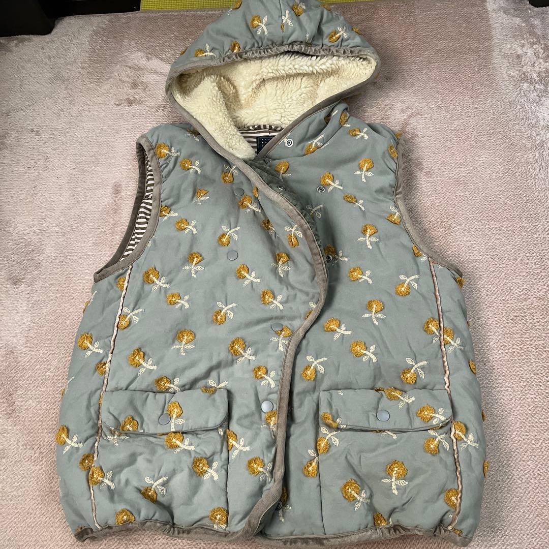 花柄刺繍フード付きダウンベスト