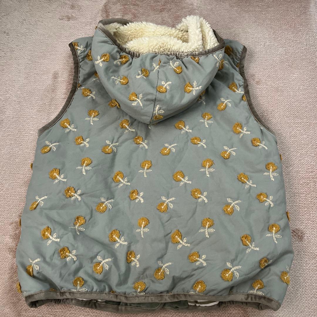 花柄刺繍フード付きダウンベスト