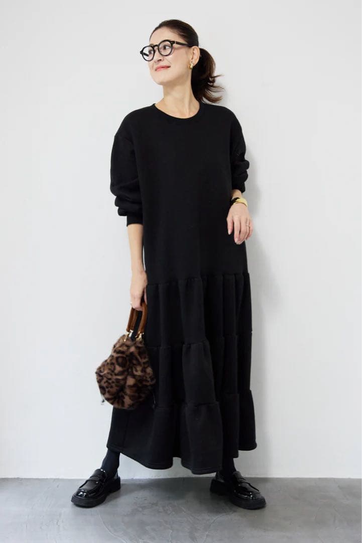 plus otoha 新品未使用タグ付き 裏起毛ティアードワンピース ブラック