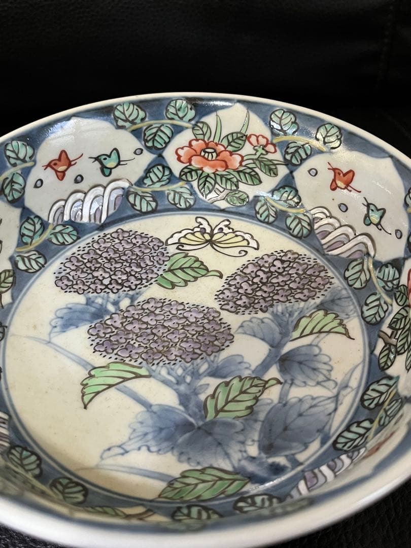 佐藤走波 六代 染錦紫陽花波千鳥文 深皿