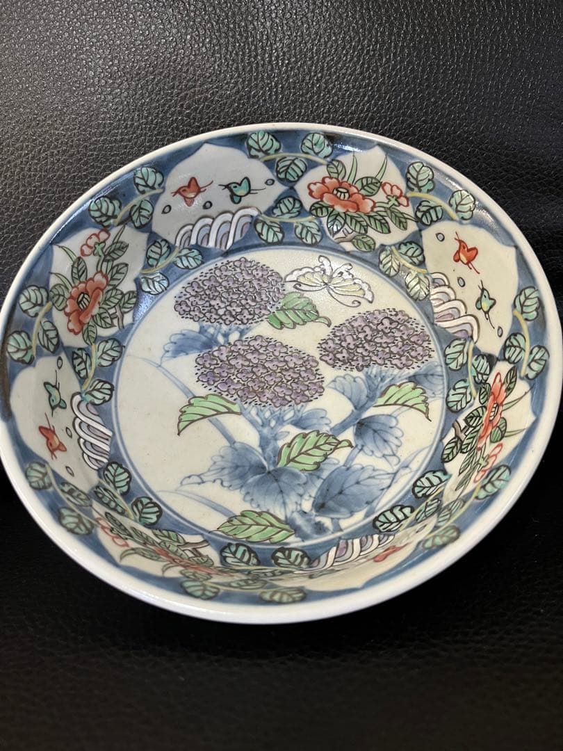 佐藤走波 六代 染錦紫陽花波千鳥文 深皿