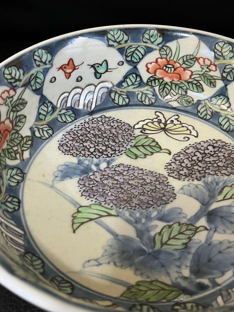 佐藤走波 六代 染錦紫陽花波千鳥文 深皿