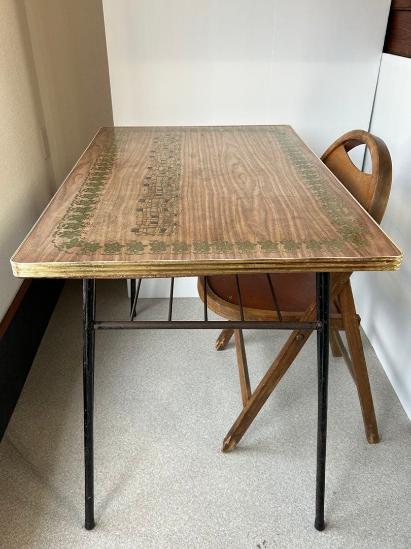 ヴィンテージ　昭和レトロ　鉄脚テーブル　作業台　ダイニング　机ミッドセンチュリー