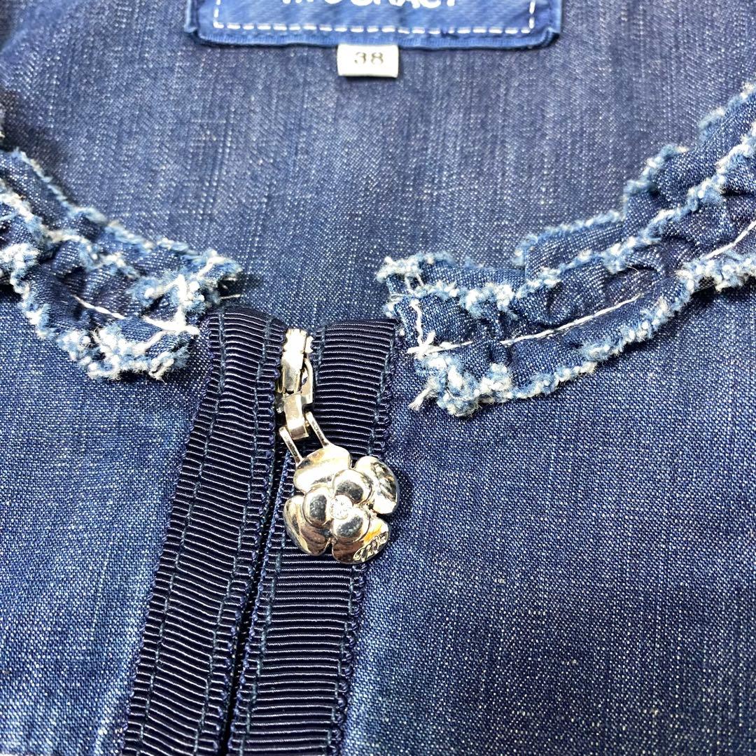 M'SGRACY コンパクトデニムジャケット フリル ストレッチ 麻混