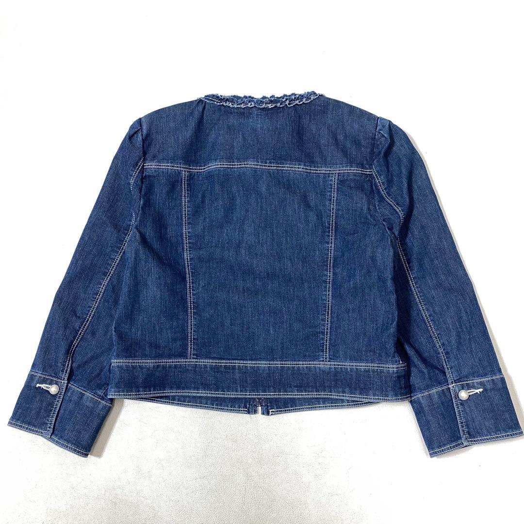 M'SGRACY コンパクトデニムジャケット フリル ストレッチ 麻混