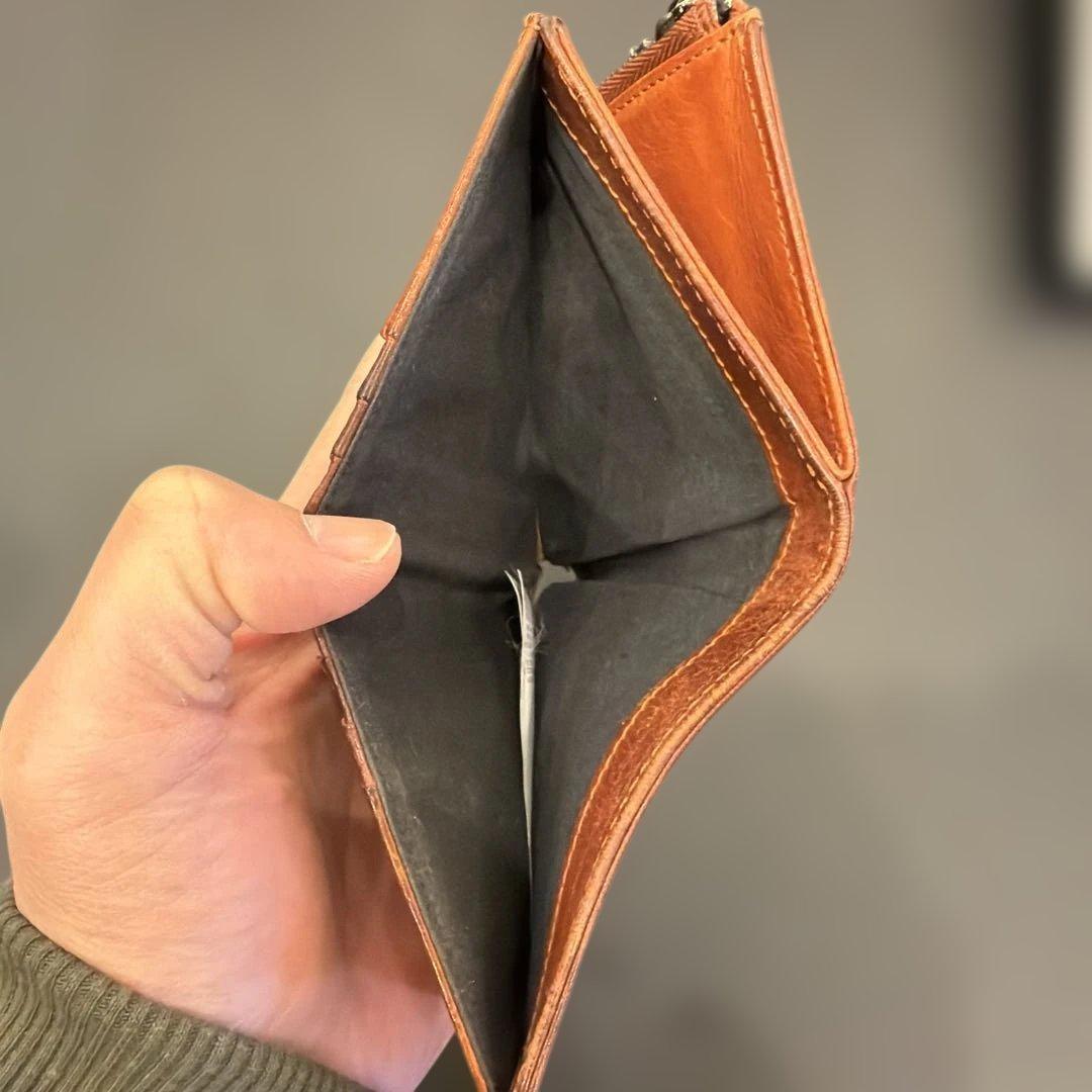 【Maison Margiela】レザー二つ折り財布 ブラウン ジッパー付き