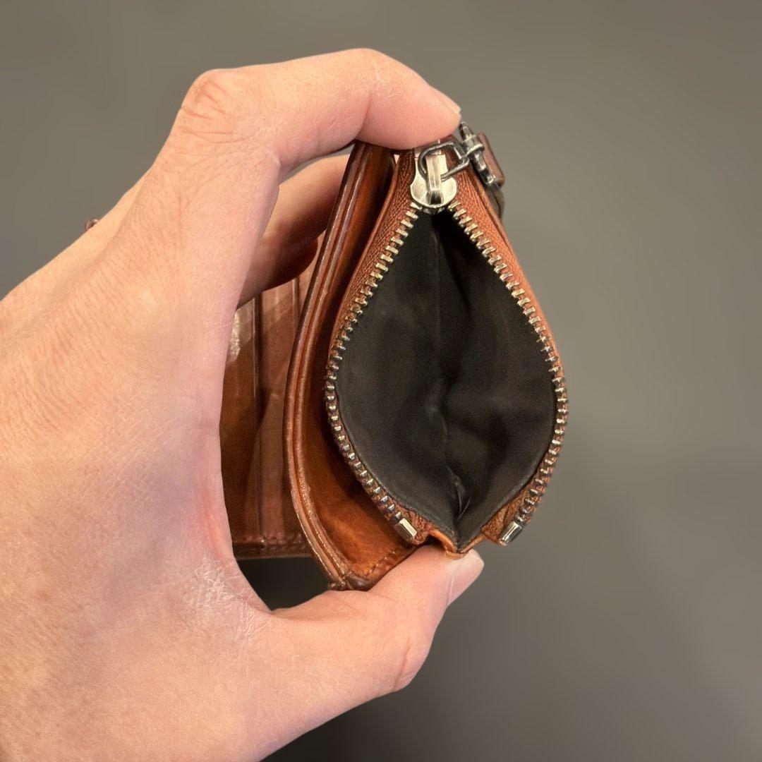 【Maison Margiela】レザー二つ折り財布 ブラウン ジッパー付き