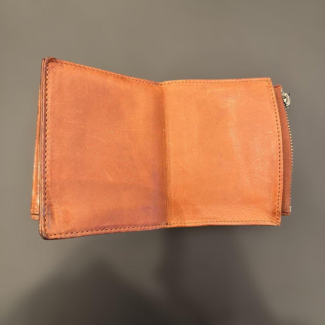 【Maison Margiela】レザー二つ折り財布 ブラウン ジッパー付き