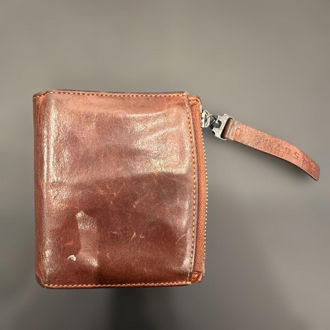【Maison Margiela】レザー二つ折り財布 ブラウン ジッパー付き