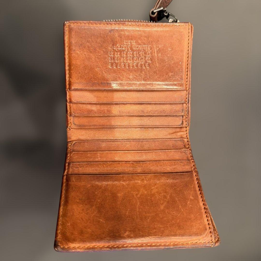 【Maison Margiela】レザー二つ折り財布 ブラウン ジッパー付き