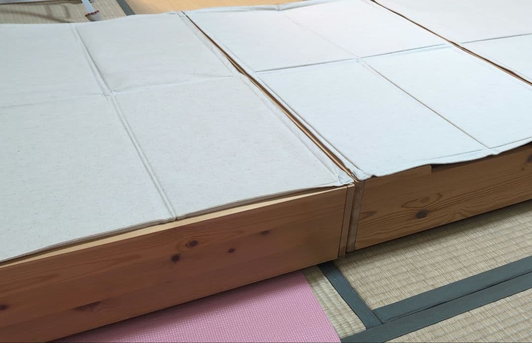 パイン材　ベッド下収納ボックス　仕切り付き　蓋付　3個セット