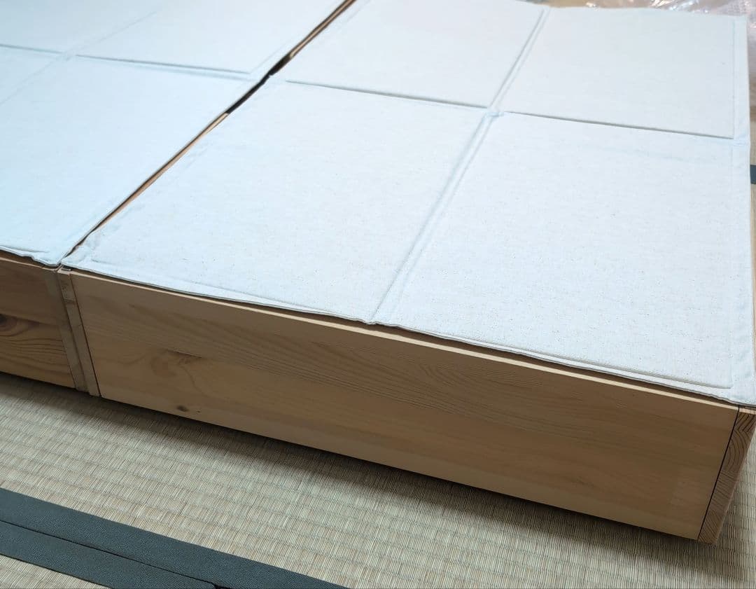 パイン材　ベッド下収納ボックス　仕切り付き　蓋付　3個セット