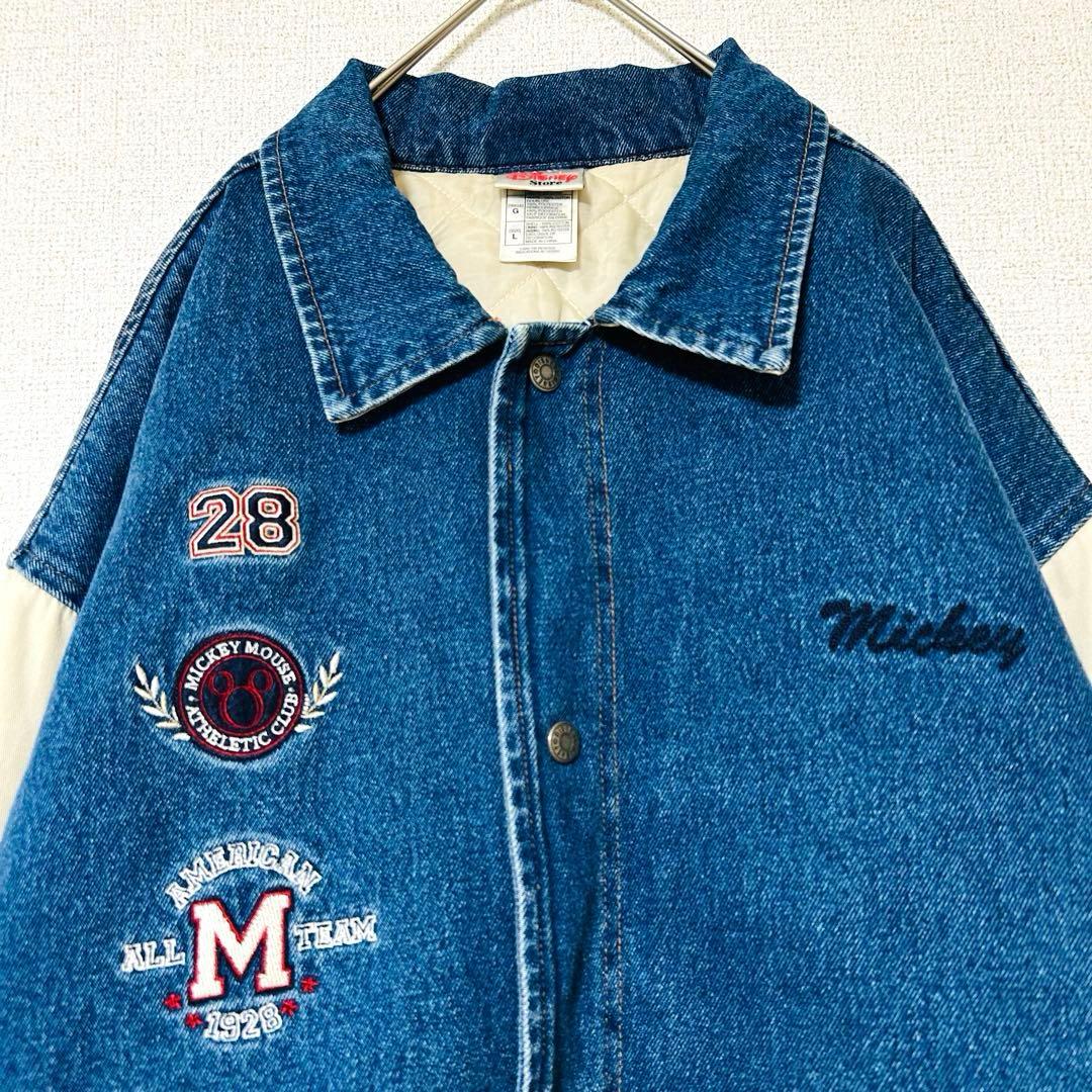 90s Disney ミッキー スタジャン キルティング 中綿 デニムブルゾン