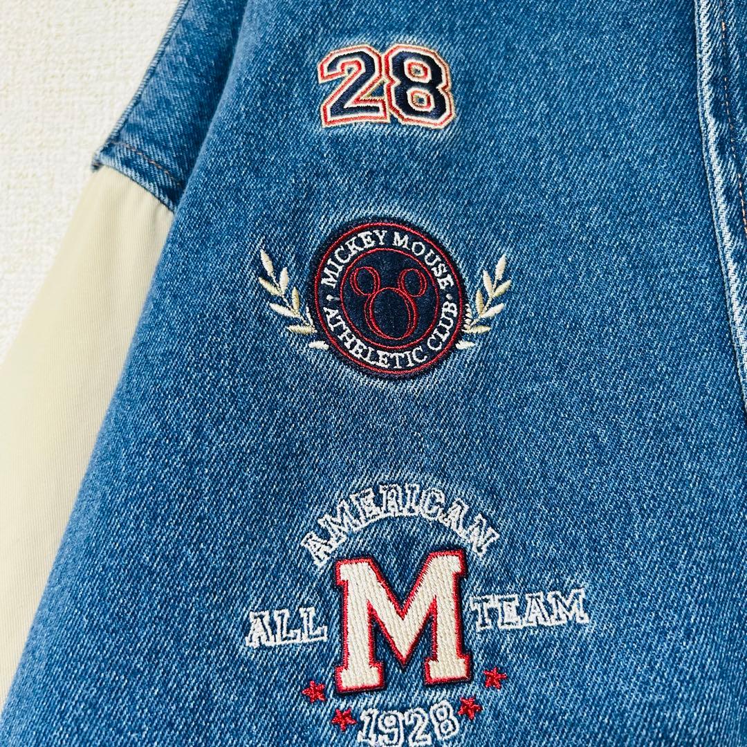 90s Disney ミッキー スタジャン キルティング 中綿 デニムブルゾン