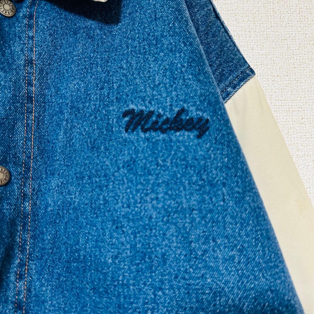 90s Disney ミッキー スタジャン キルティング 中綿 デニムブルゾン