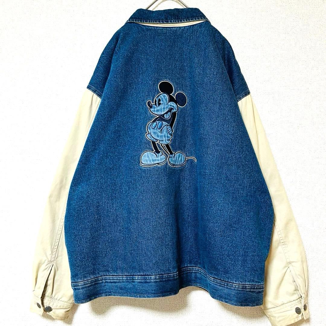 90s Disney ミッキー スタジャン キルティング 中綿 デニムブルゾン