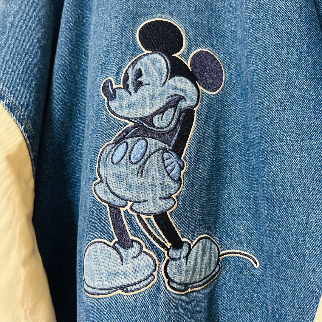 90s Disney ミッキー スタジャン キルティング 中綿 デニムブルゾン