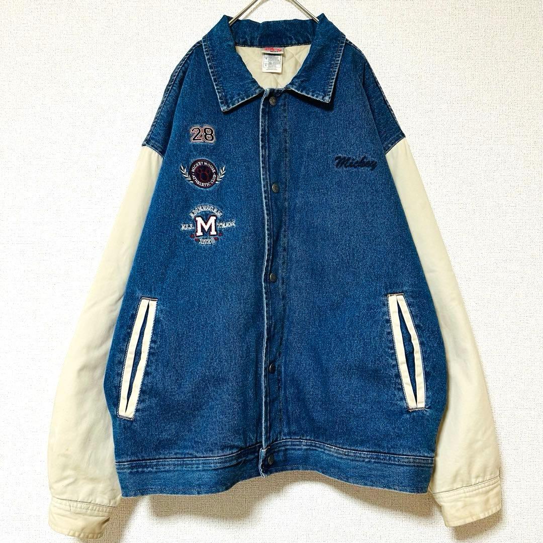 90s Disney ミッキー スタジャン キルティング 中綿 デニムブルゾン