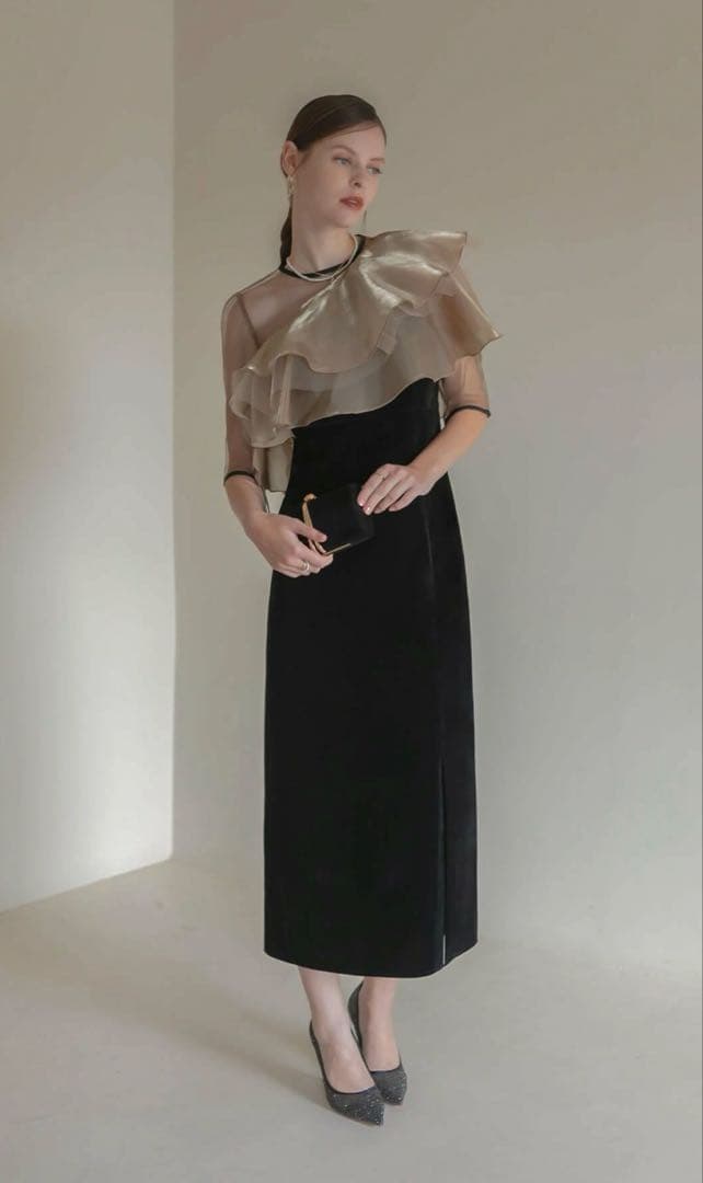 【Leja】アシンメトリーティアードフリル3WAYベロアIラインドレス Sサイズ