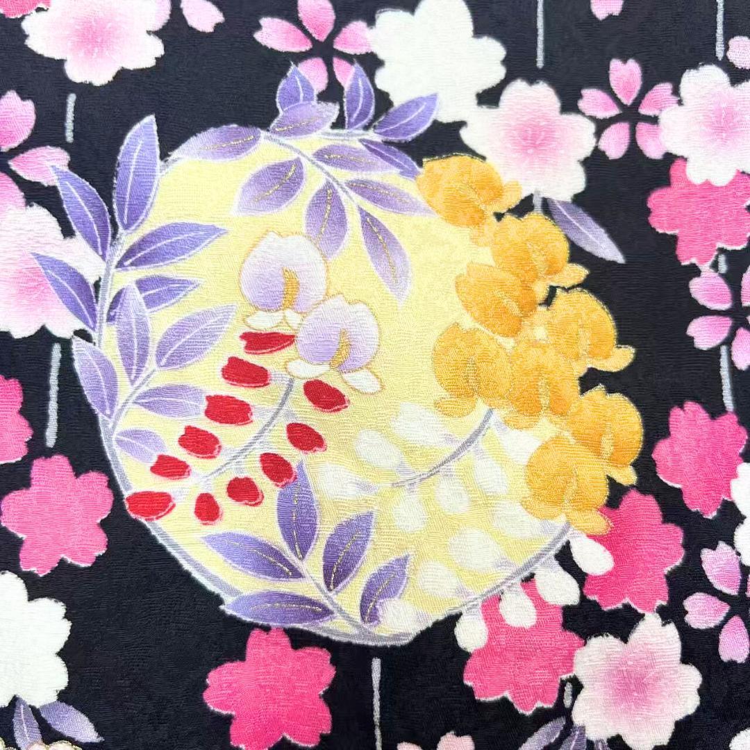 【美品】 振袖 正絹 古典柄 成人式 単品 枝垂れ桜 黒 *203 ●