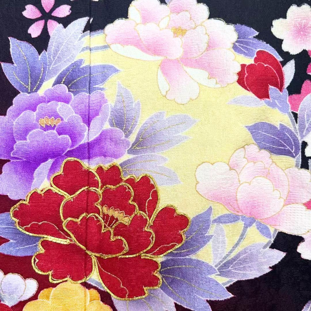 【美品】 振袖 正絹 古典柄 成人式 単品 枝垂れ桜 黒 *203 ●