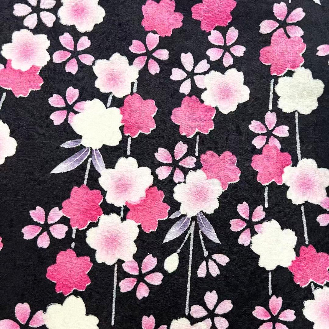 【美品】 振袖 正絹 古典柄 成人式 単品 枝垂れ桜 黒 *203 ●