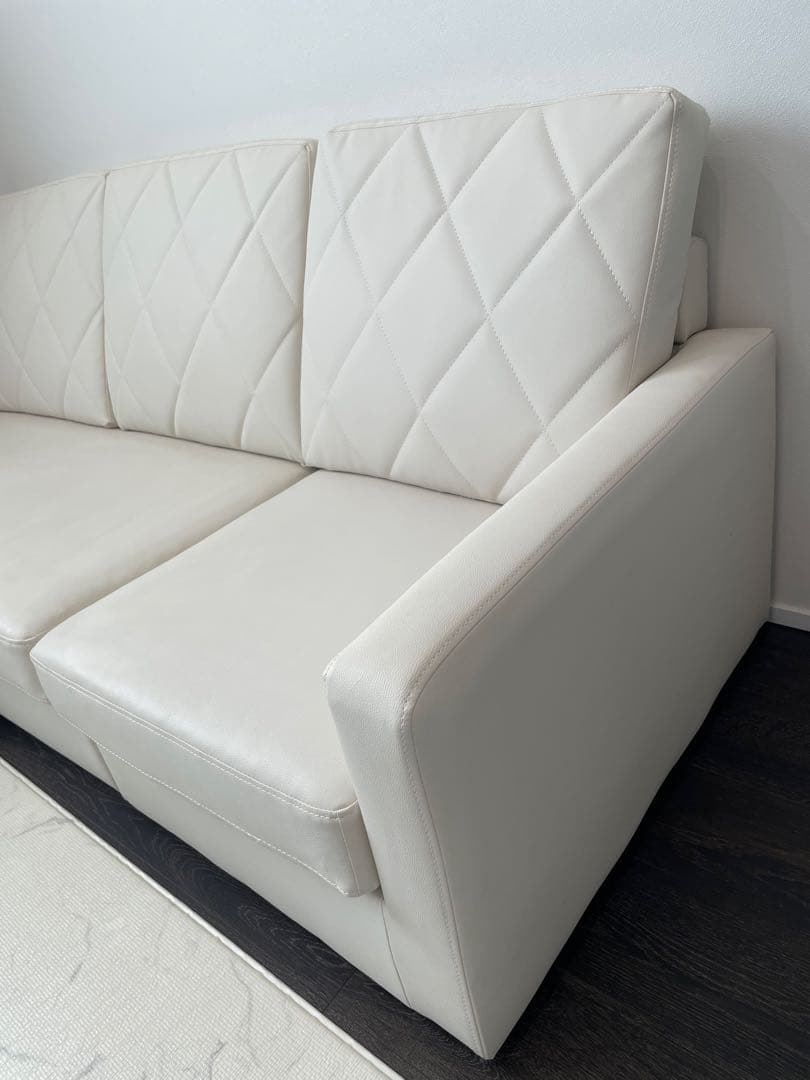 LOWYA 3人掛けカウチソファ クッション付き PVC生地 ホワイト(カウチ別