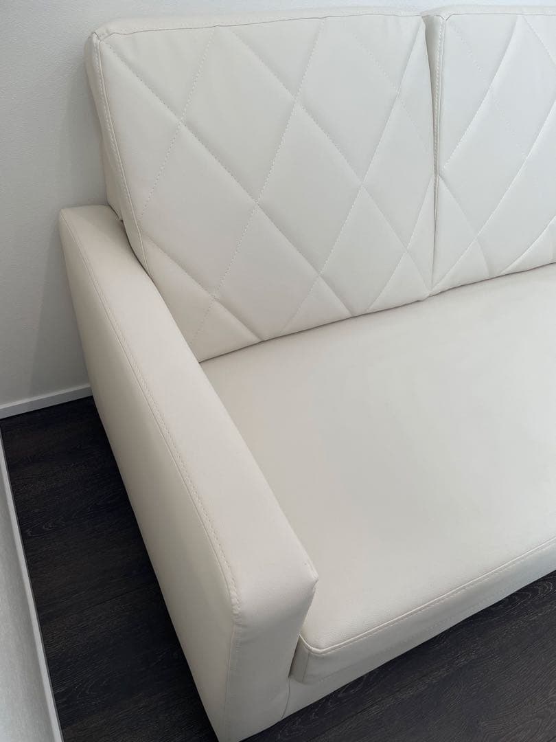 LOWYA 3人掛けカウチソファ クッション付き PVC生地 ホワイト(カウチ別