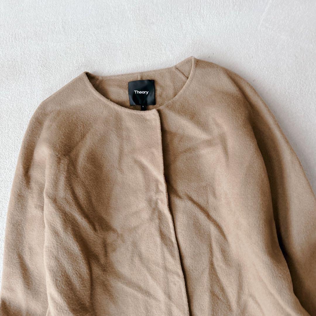 近年✨セオリー　リバーコート　ダブルフェイス　カシミヤ ノーカラー　キャメル　S