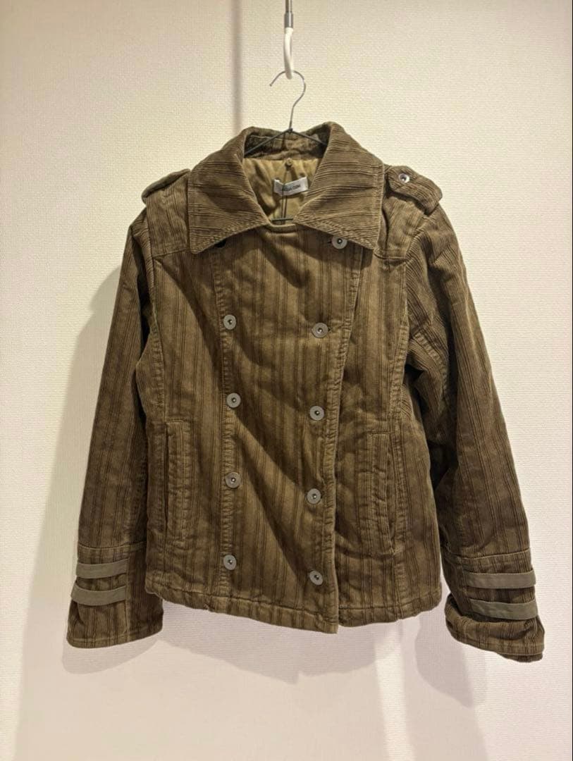 オリーブグリーン ファー付きコーデュロイジャケット