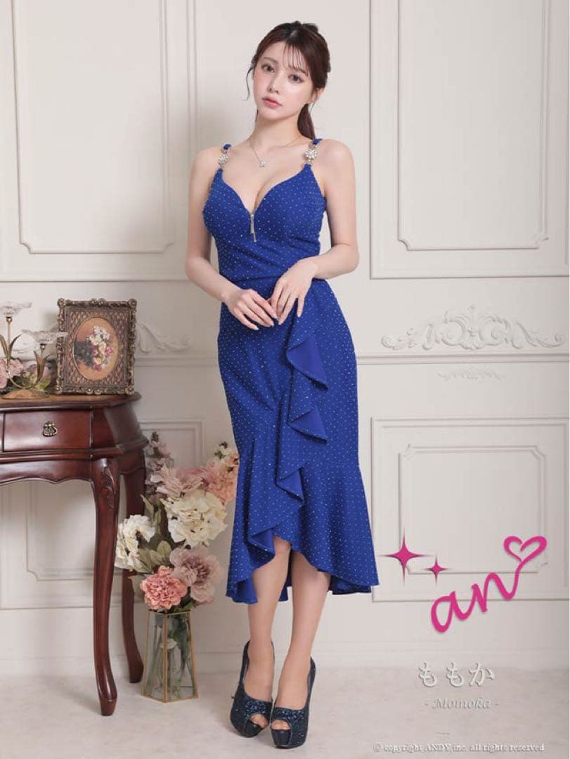 【an✨️美品】フロントジップビジュードットスタッズフリルマーメイドセットアップ