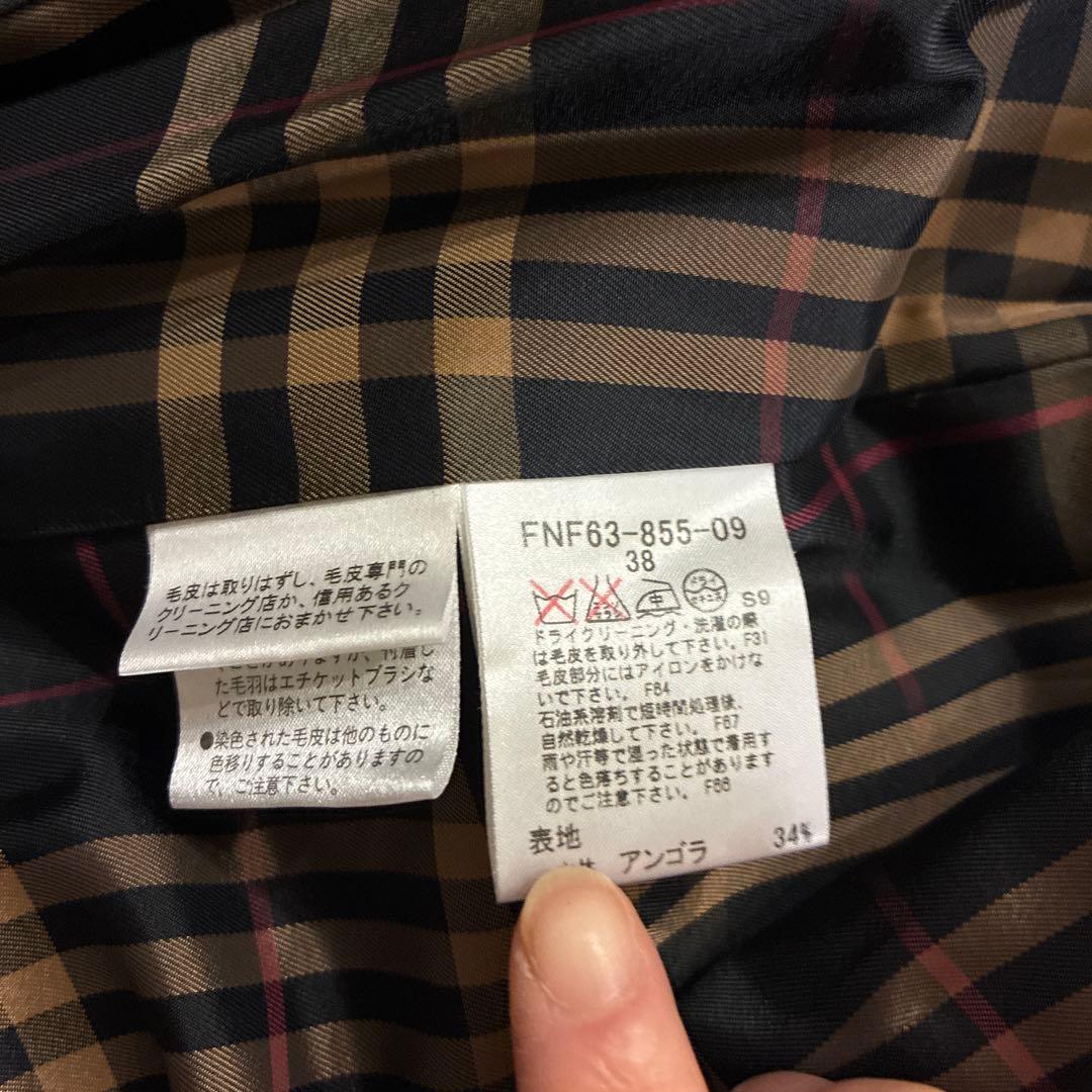 美品　バーバリーブルーレーベル　ロングコート　アンゴラ　ノバチェック　ファー　黒