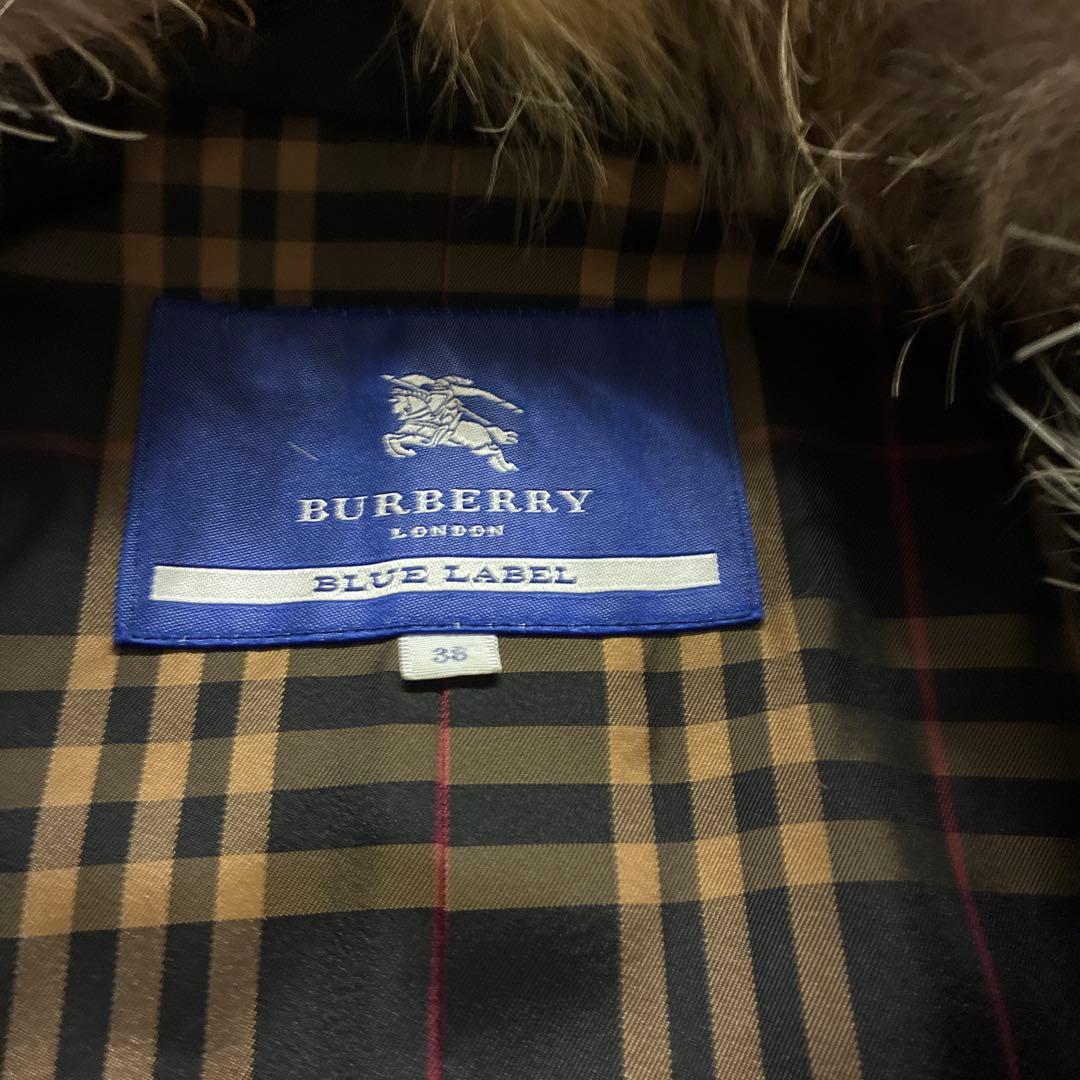 美品　バーバリーブルーレーベル　ロングコート　アンゴラ　ノバチェック　ファー　黒