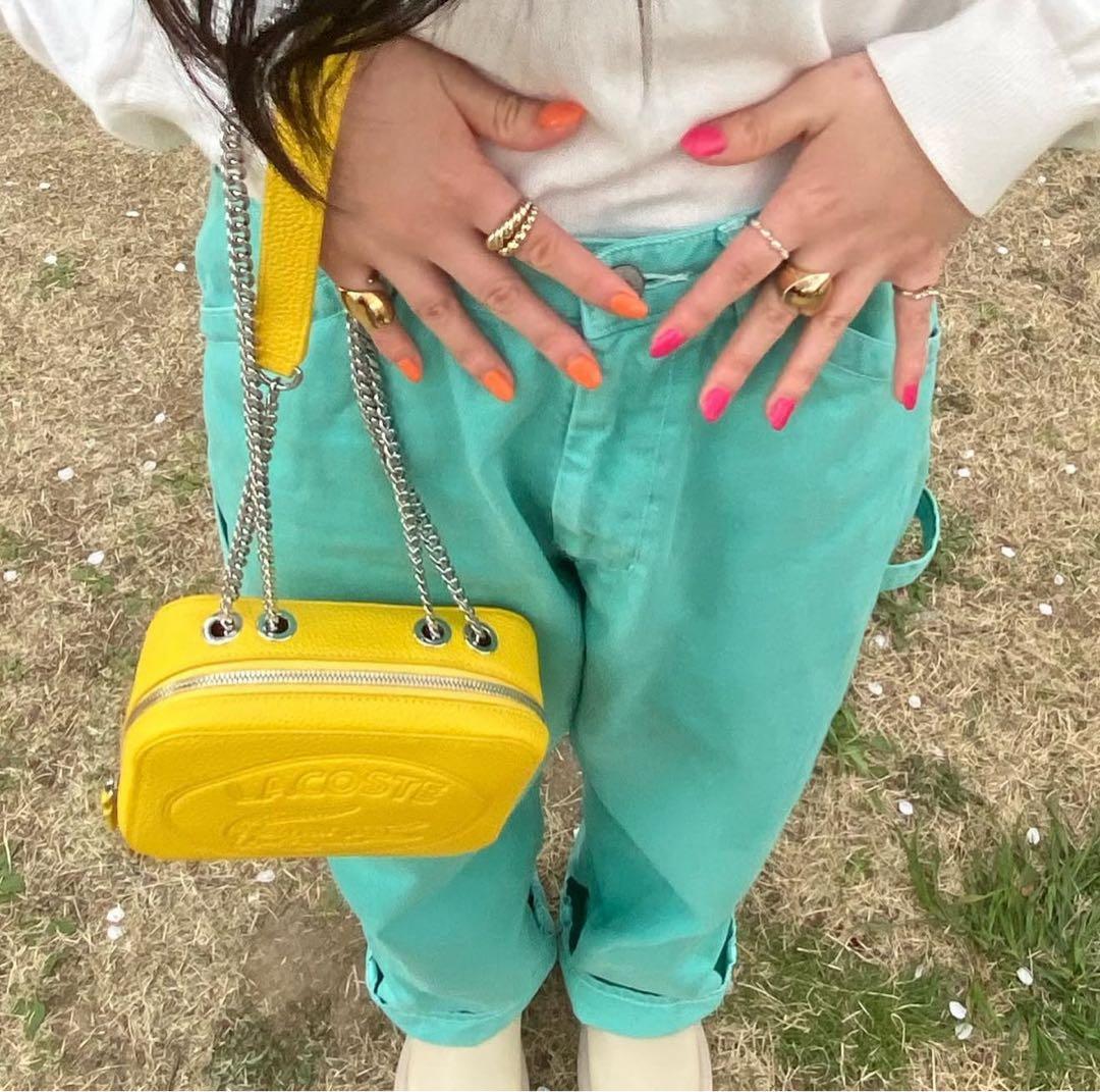 LACOSTE CROCO CREWチェーンハンドル2wayバッグ イエロー