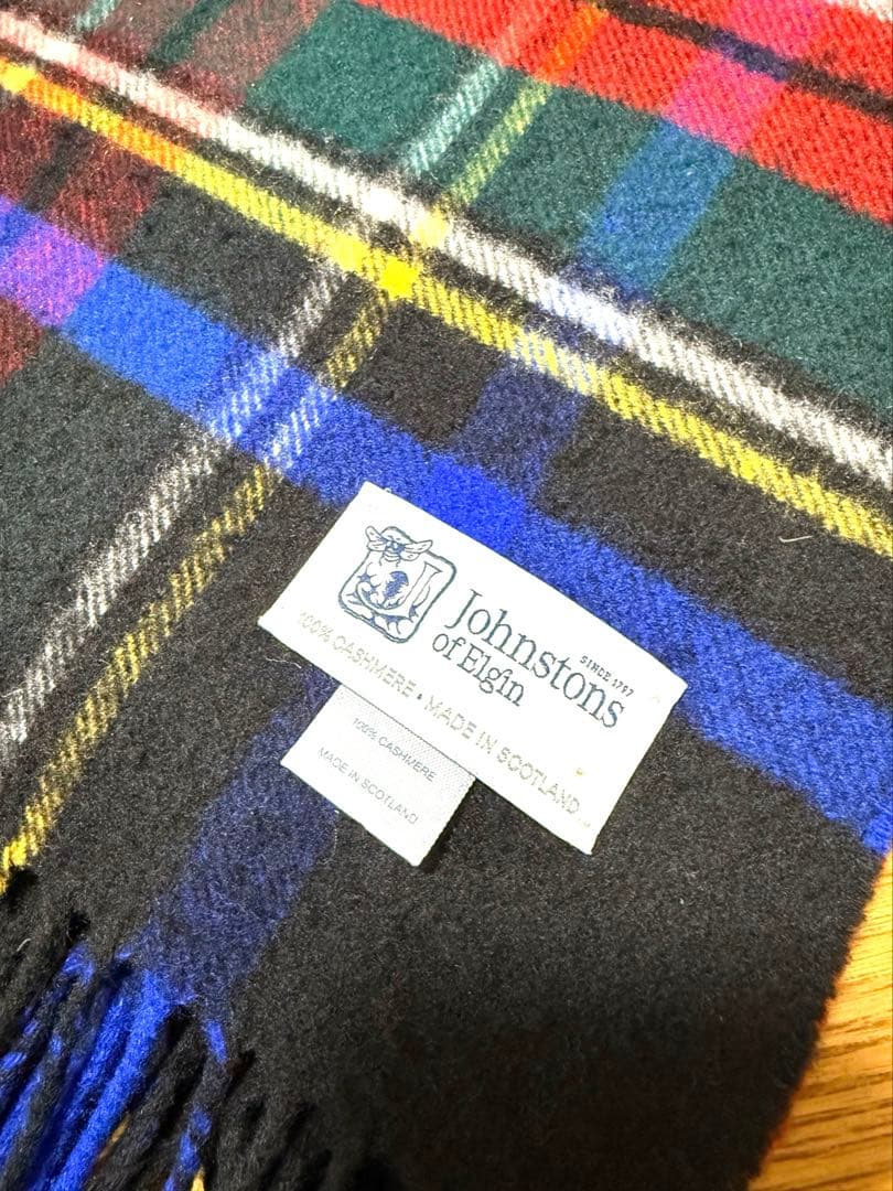 ジョンストンズ カシミヤ大判ストール　ブラックスチュワート