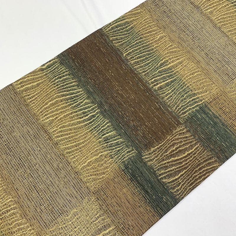 601my59◇虹彩 本泥染 横段 石畳 錦糸 全通 袋帯◇美品