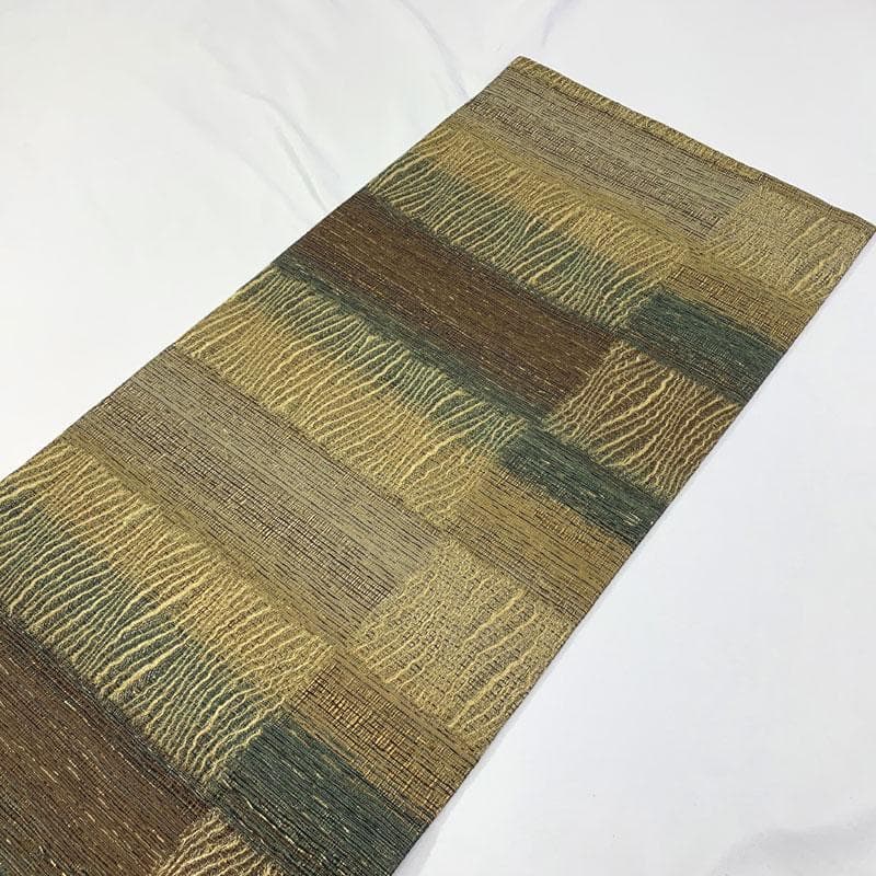 601my59◇虹彩 本泥染 横段 石畳 錦糸 全通 袋帯◇美品