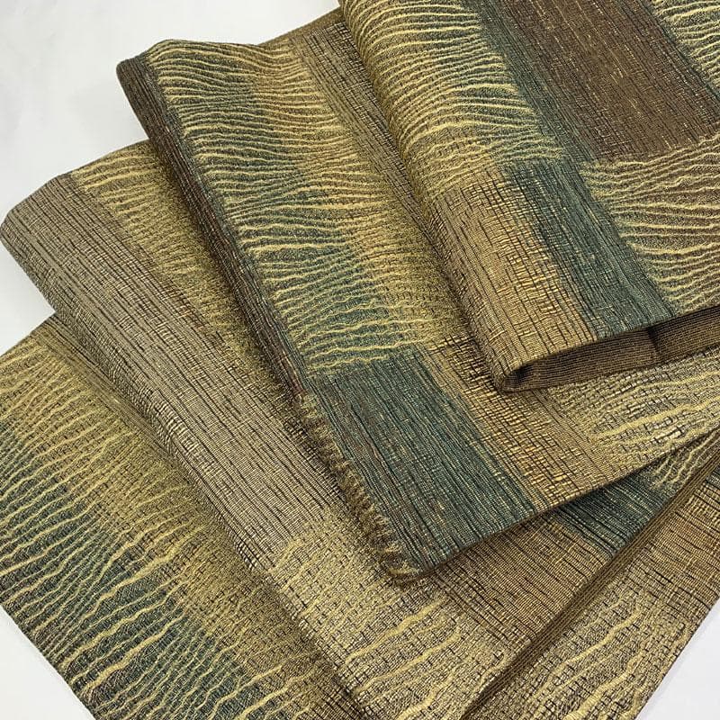 601my59◇虹彩 本泥染 横段 石畳 錦糸 全通 袋帯◇美品