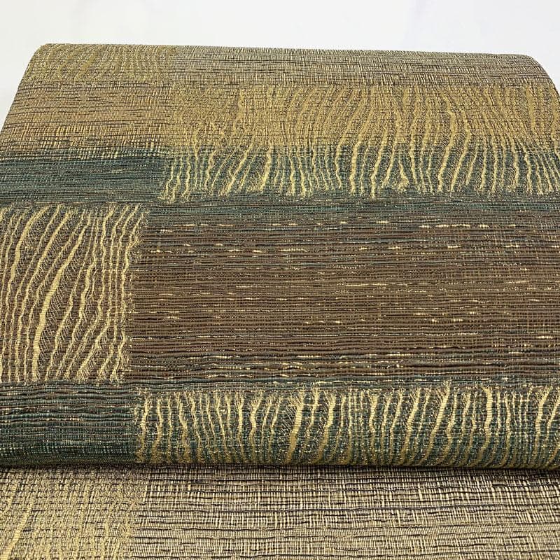 601my59◇虹彩 本泥染 横段 石畳 錦糸 全通 袋帯◇美品