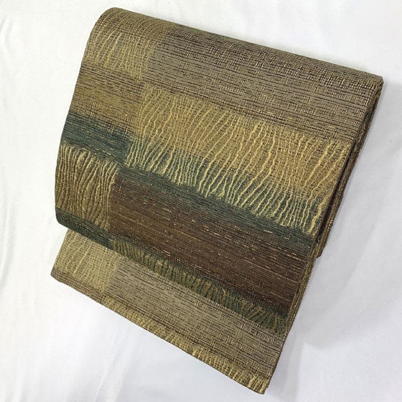 601my59◇虹彩 本泥染 横段 石畳 錦糸 全通 袋帯◇美品