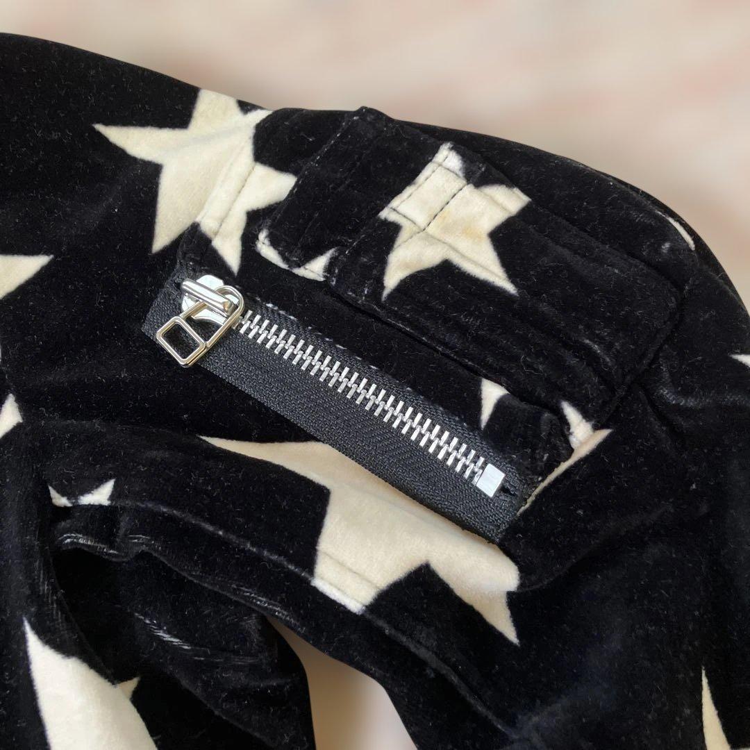 パーリーゲイツジャケットブルゾン黒/白星柄 ベロア調レディースO/ Sサイズ