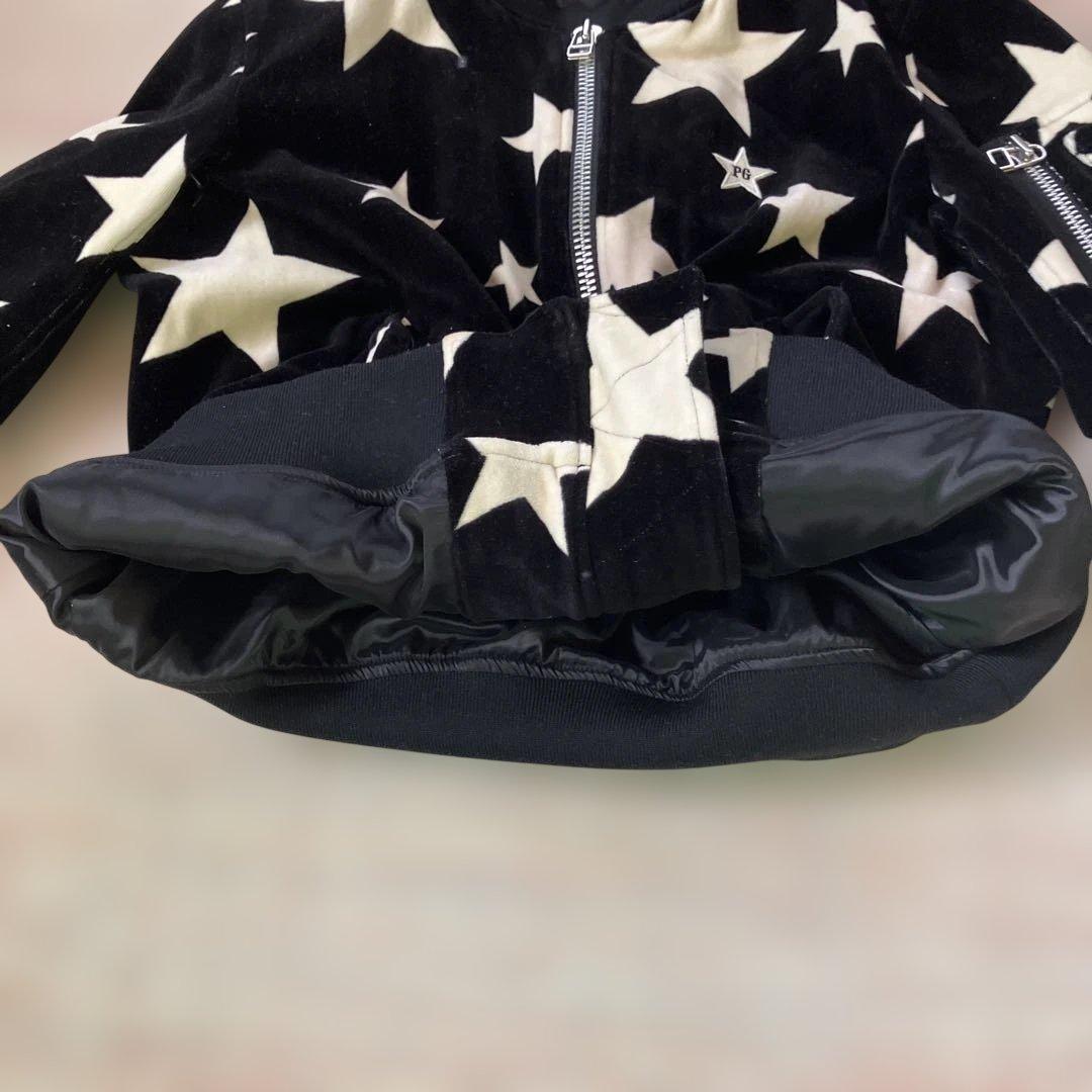 パーリーゲイツジャケットブルゾン黒/白星柄 ベロア調レディースO/ Sサイズ