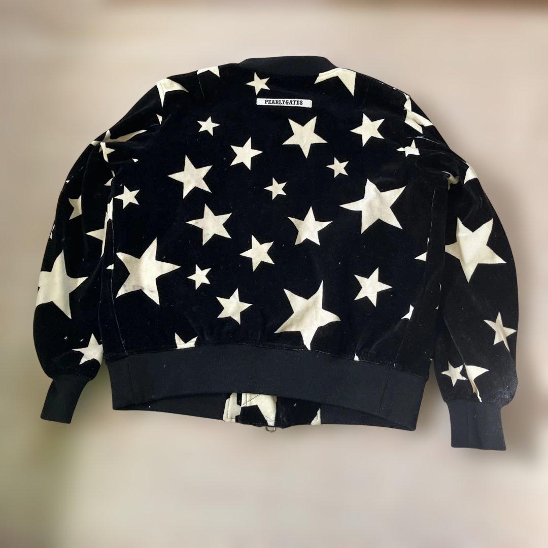 パーリーゲイツジャケットブルゾン黒/白星柄 ベロア調レディースO/ Sサイズ