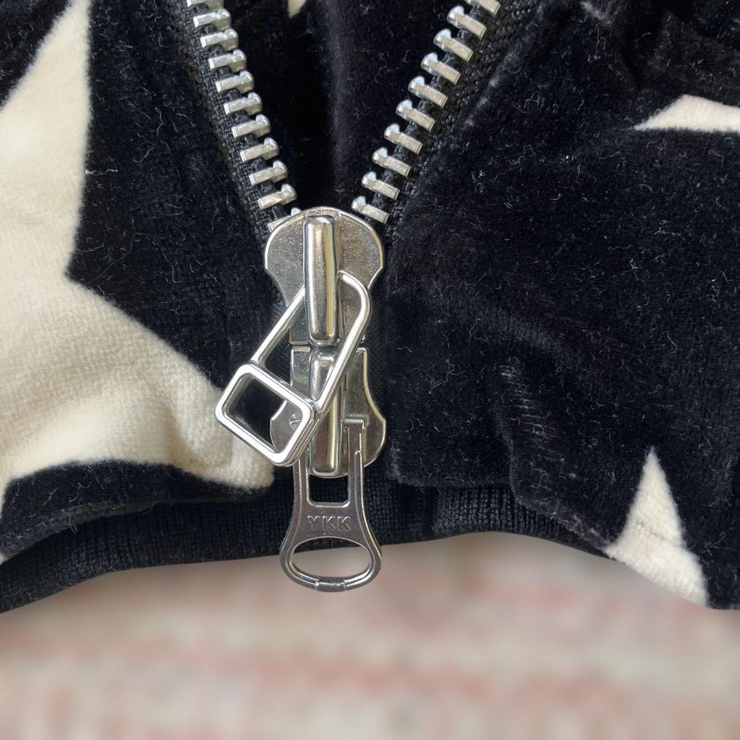 パーリーゲイツジャケットブルゾン黒/白星柄 ベロア調レディースO/ Sサイズ