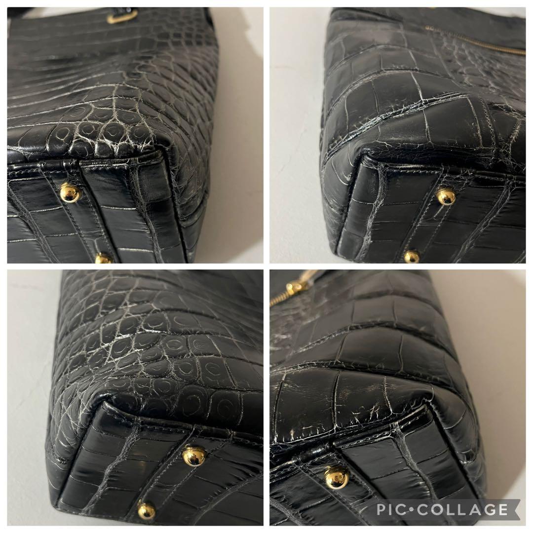 未使用品 JRA認定 クロコダイル トートバッグ 目地染め ブラック 2way