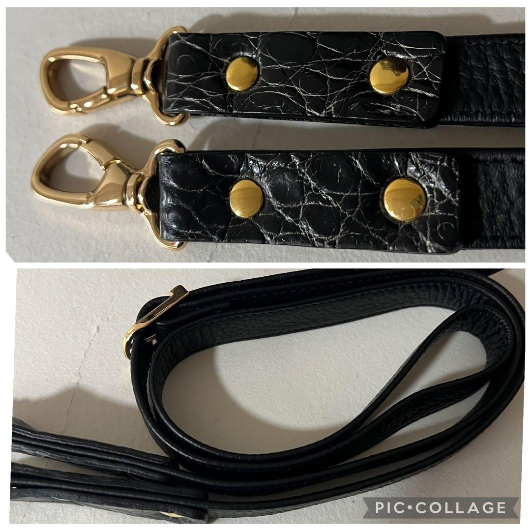 未使用品 JRA認定 クロコダイル トートバッグ 目地染め ブラック 2way