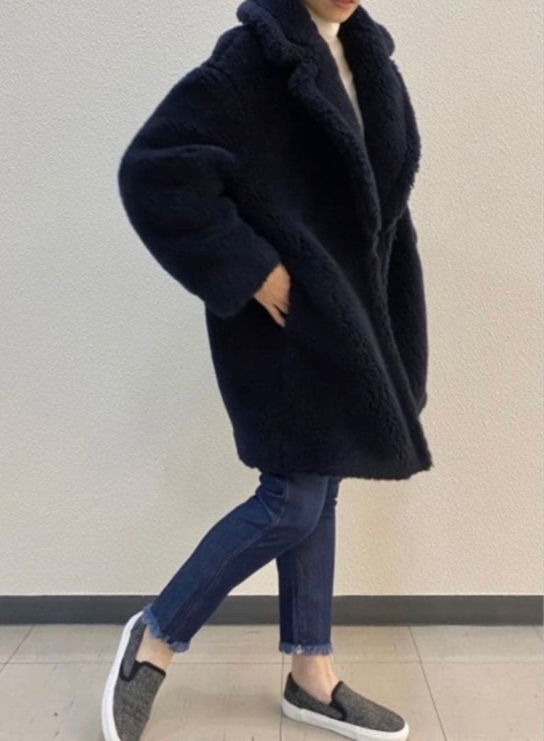 セオリーリュクス★ネイビー ボア パイルチェスターコート テディベアコート