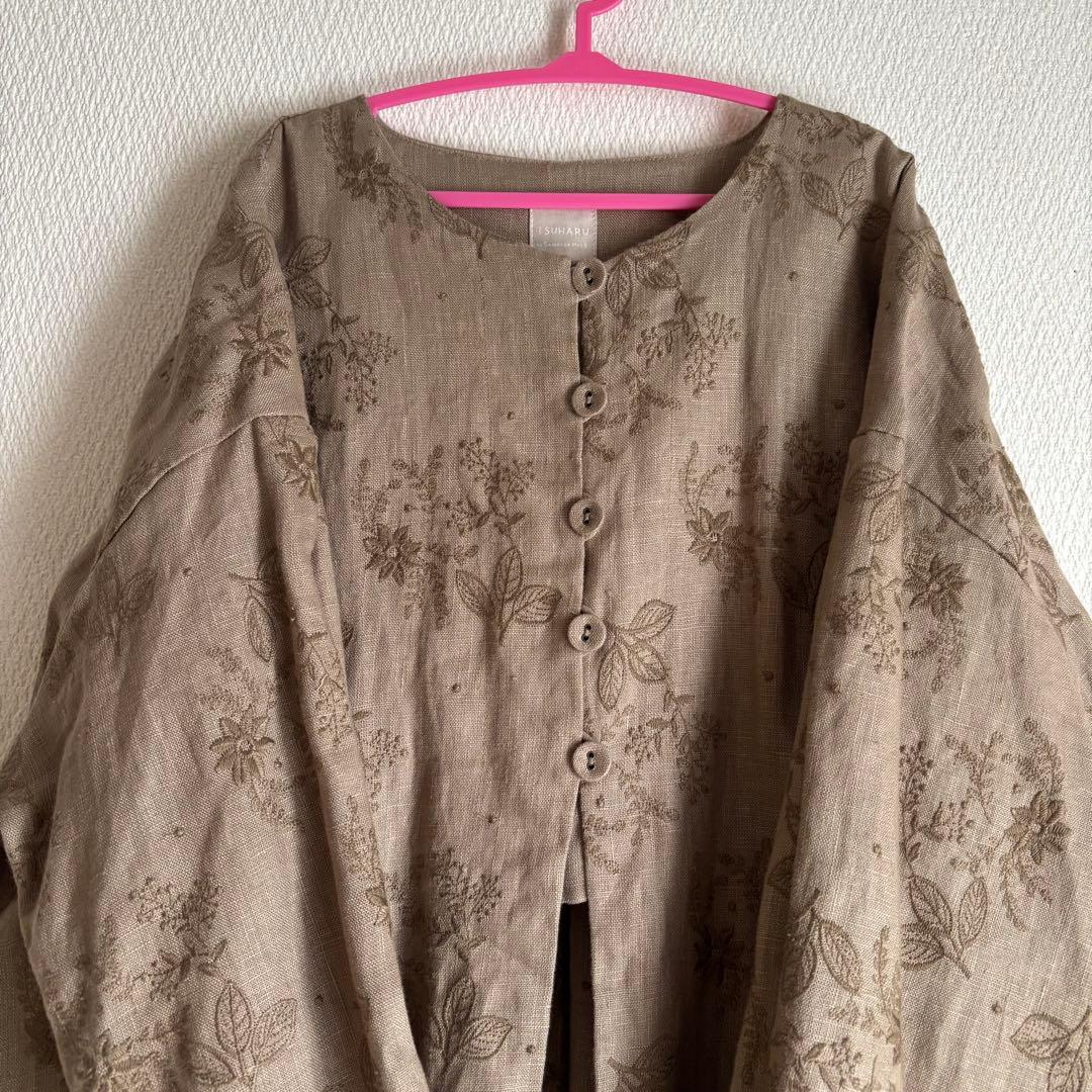 【新品】ツハル　リネン総刺繍コートワンピース　羽織　スプリングコート